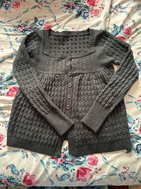 Women's Gray Button-Front Knit Sweater Cardigan